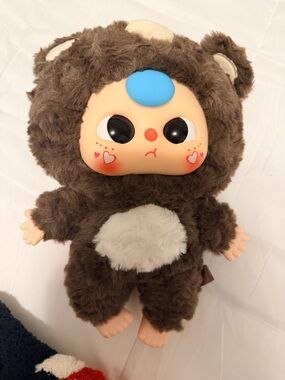 Plush Brown Bear Doll with Blue Accent - Kids Toy